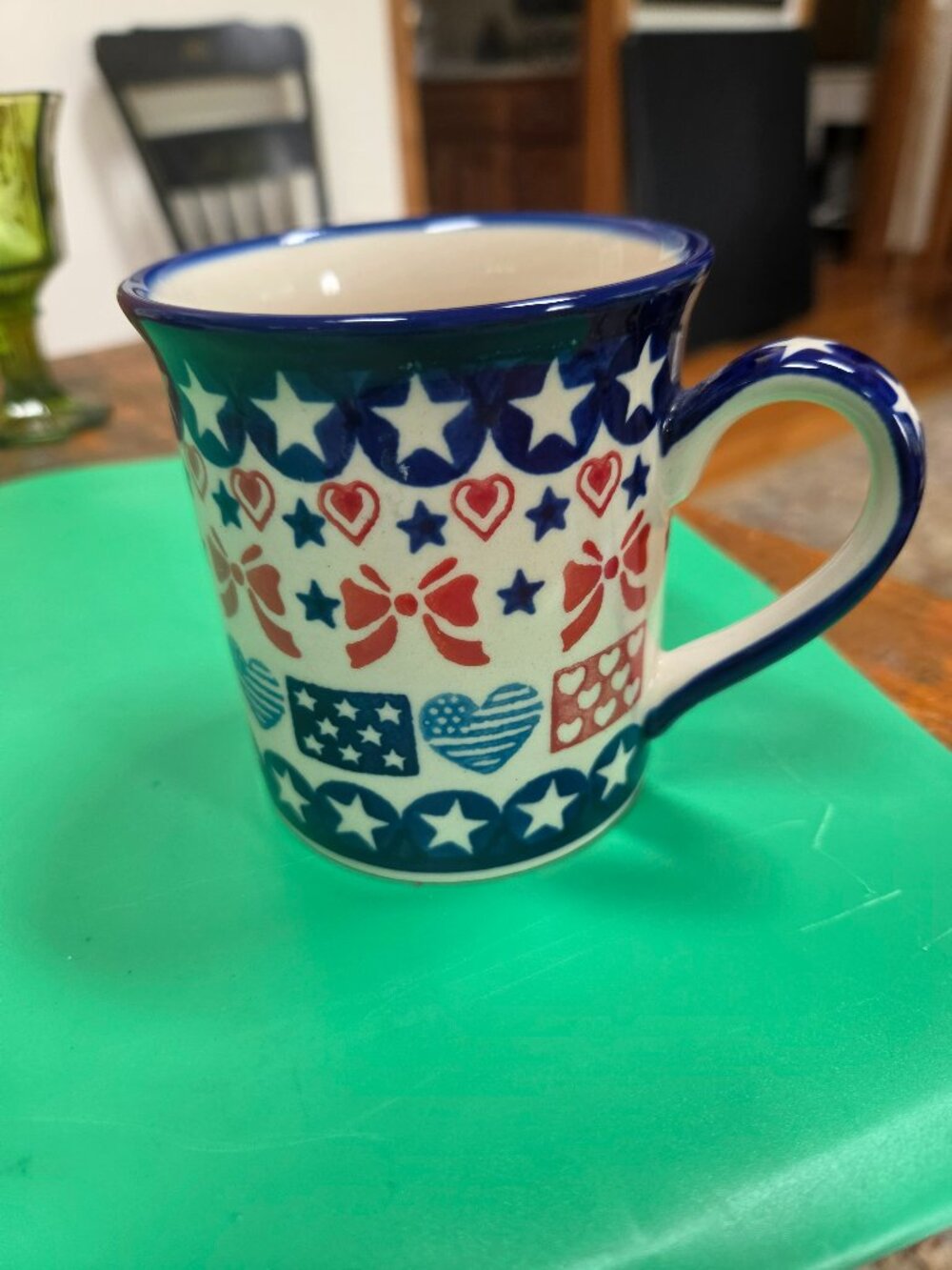 hand painted polish pottery mug patriotic red/white/blue by Boleslawiec